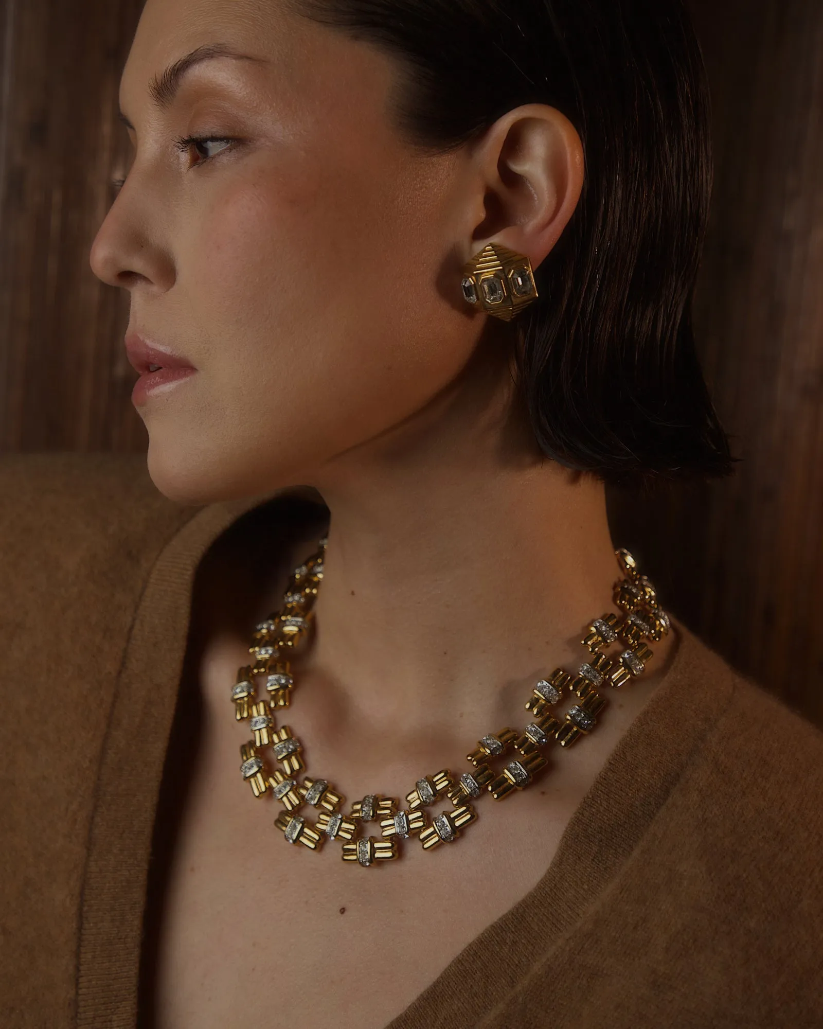 Vintage 90's Pavé Bar Link Statement Necklace