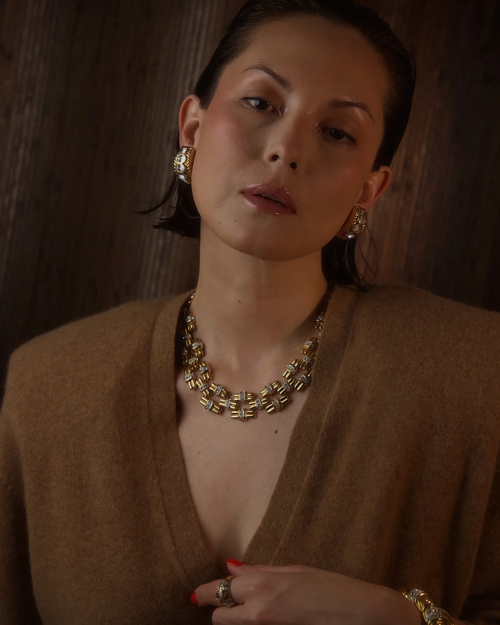 Vintage 90's Pavé Bar Link Statement Necklace