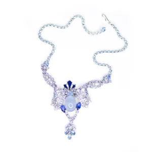 Vintage Art Deco Blue Moonstone and Rhinestone Statement Necklace
