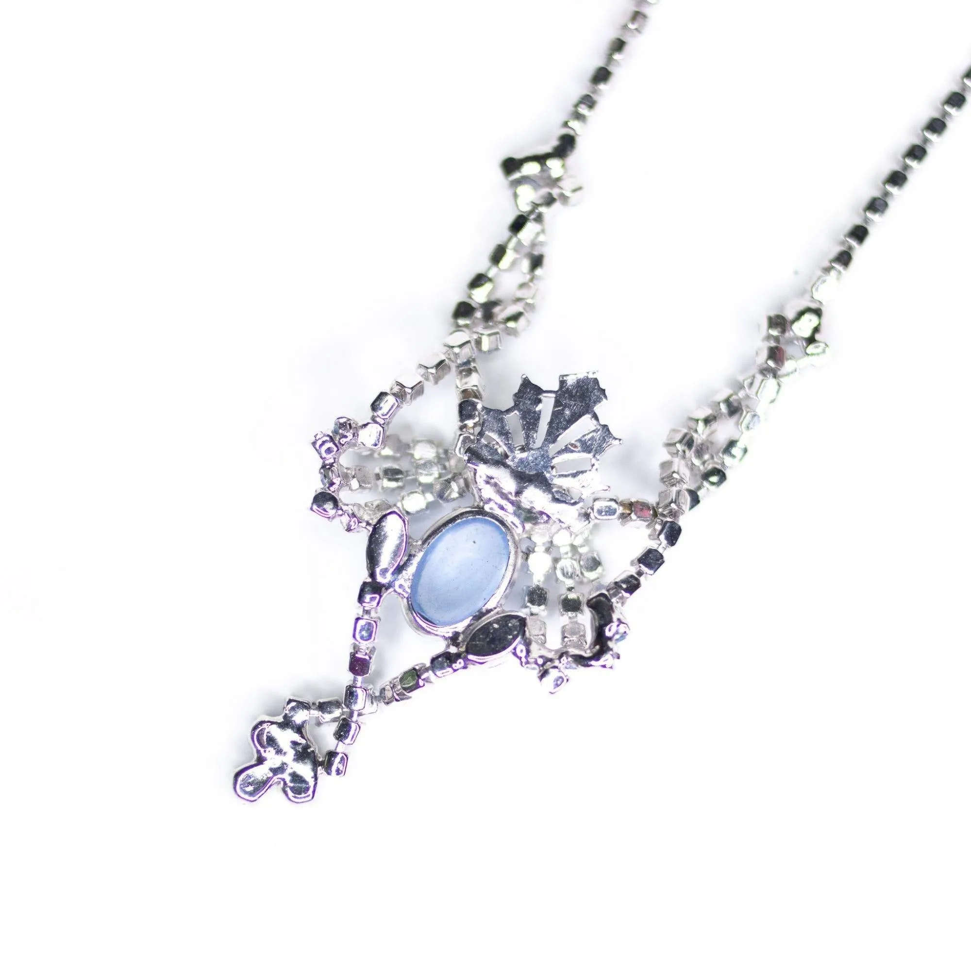 Vintage Art Deco Blue Moonstone and Rhinestone Statement Necklace