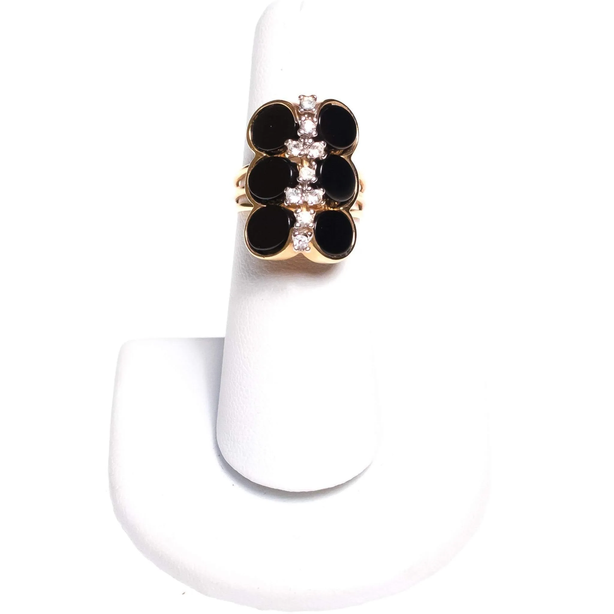 Vintage Art Deco Inspired Cocktail Ring with Jet Discs and Diamante Crystals