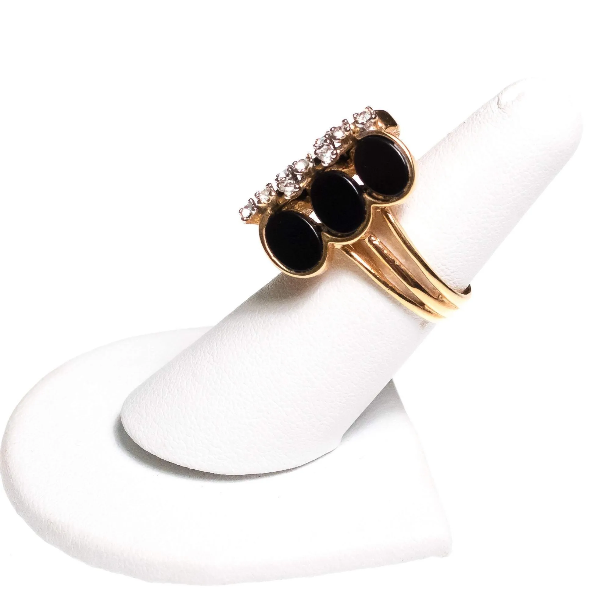Vintage Art Deco Inspired Cocktail Ring with Jet Discs and Diamante Crystals