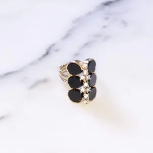 Vintage Art Deco Inspired Cocktail Ring with Jet Discs and Diamante Crystals