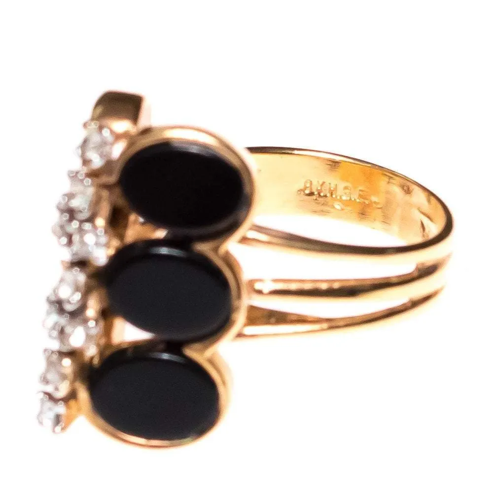 Vintage Art Deco Inspired Cocktail Ring with Jet Discs and Diamante Crystals