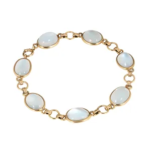 Vintage Art Deco Moonstone Bracelet 14k Yellow Gold 7" Estate Fine Jewelry