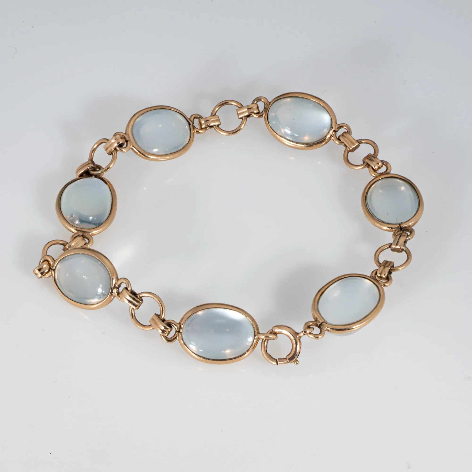 Vintage Art Deco Moonstone Bracelet 14k Yellow Gold 7" Estate Fine Jewelry