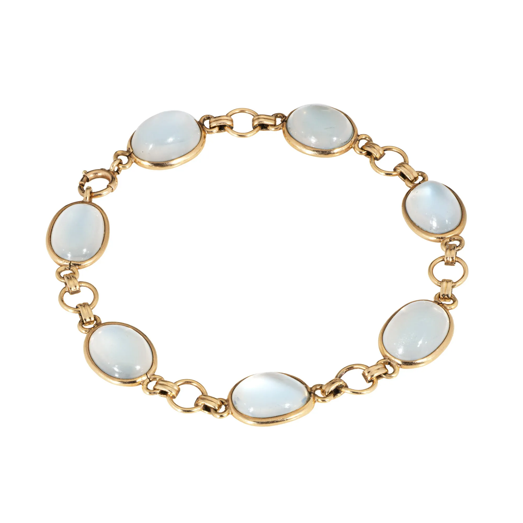 Vintage Art Deco Moonstone Bracelet 14k Yellow Gold 7" Estate Fine Jewelry