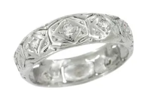 Vintage Art Deco Platinum Hillstown Diamond Wedding Band - Size 5 1/2
