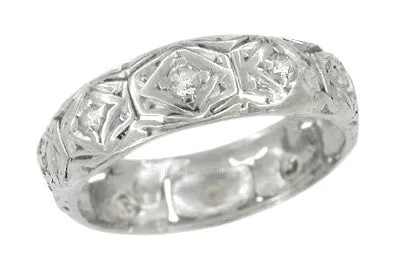 Vintage Art Deco Platinum Hillstown Diamond Wedding Band - Size 5 1/2