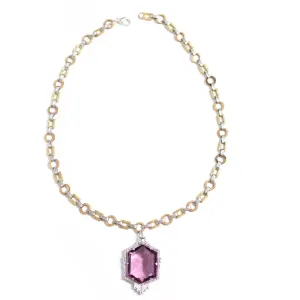 Vintage Art Deco Sterling Silver and Gold Wash Amethyst Crystal Necklace