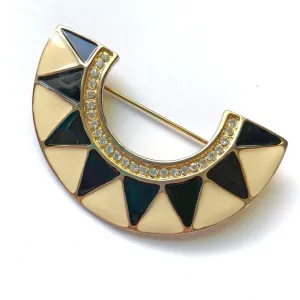 Vintage Art Deco Style Black and White Enamel with Diamante Rhinestones Brooch
