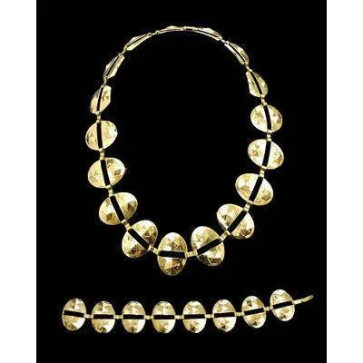 Vintage Brass Art Deco Necklace & Bracelet 1920S