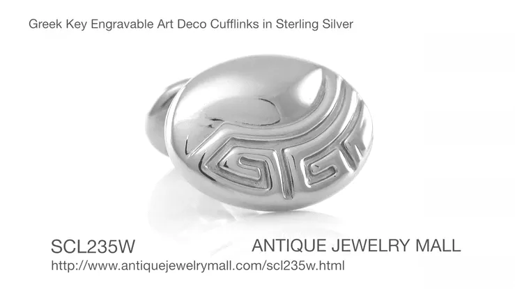 Vintage Design Greek Key Engravable Art Deco Cufflinks in Sterling Silver