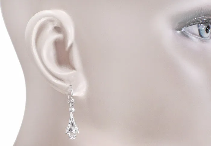 Vintage Inspired 1920's Art Deco 18 Karat White Gold and Diamond Drop Earrings
