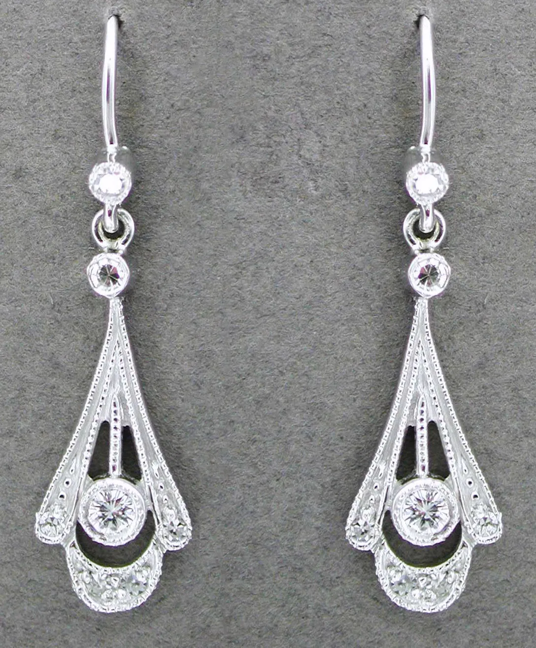 Vintage Inspired 1920's Art Deco 18 Karat White Gold and Diamond Drop Earrings