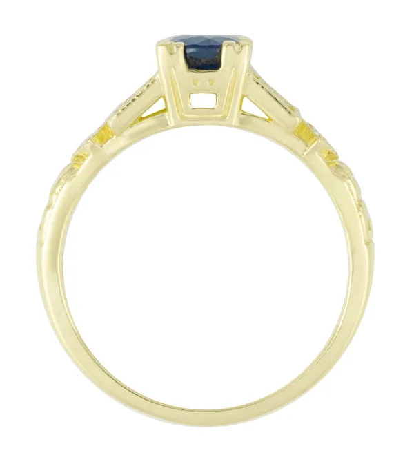 Vintage Inspired Art Deco 18K Yellow Gold Blue Sapphire and Diamonds Engagement Ring
