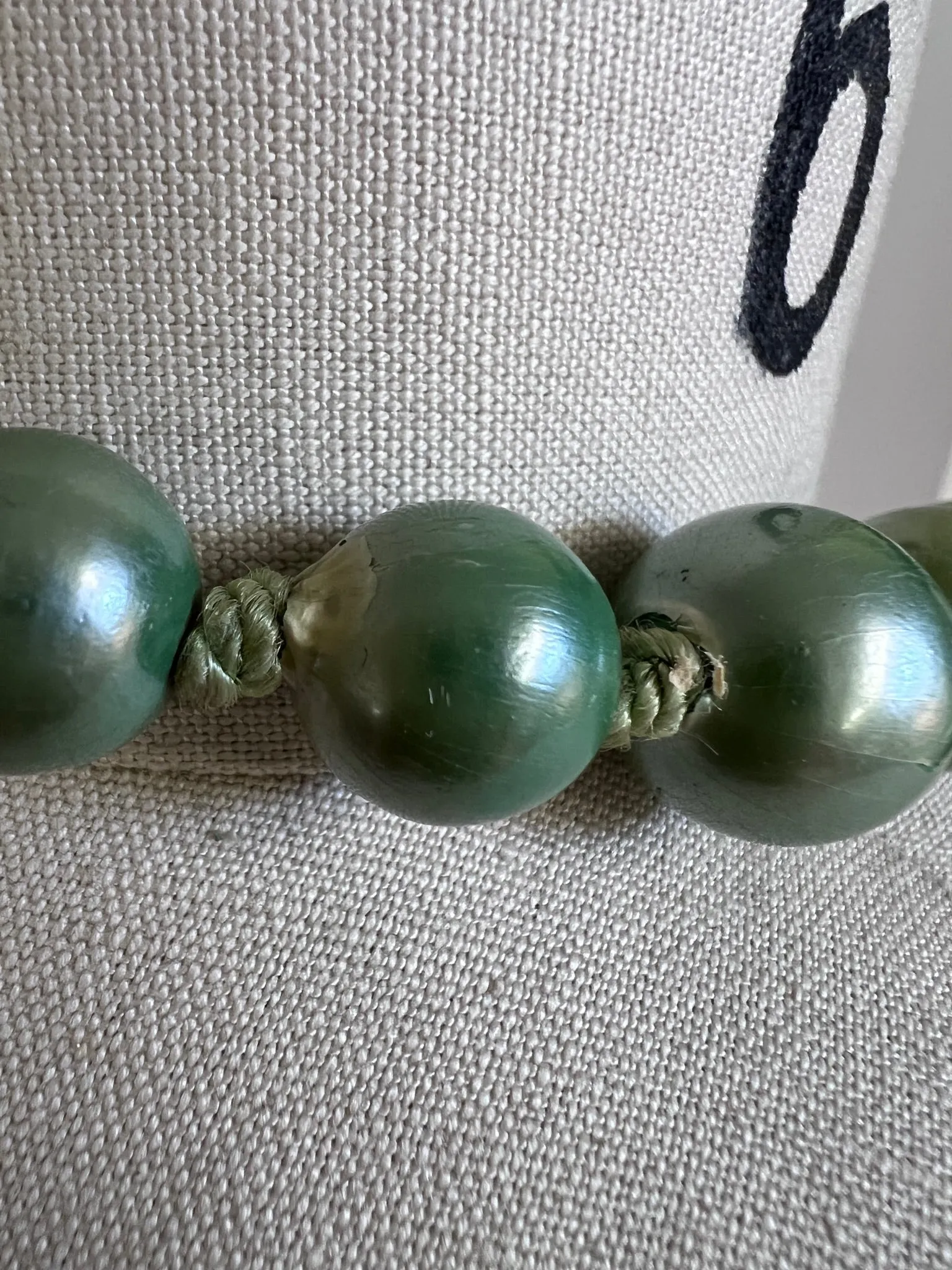 Vintage Necklace Green Composition Beads Graduated 1940s 29"
