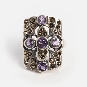 Vintage Silver Amethyst Mid Century Art Deco Ring