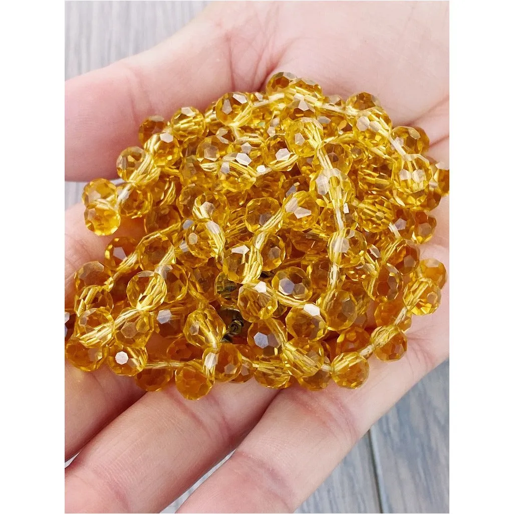Vintage Yellow Amber Crystals Necklace 46" Extra Sparkly Downton Abbey Era