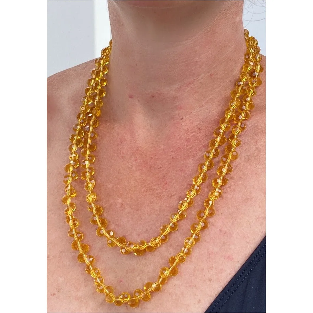 Vintage Yellow Amber Crystals Necklace 46" Extra Sparkly Downton Abbey Era
