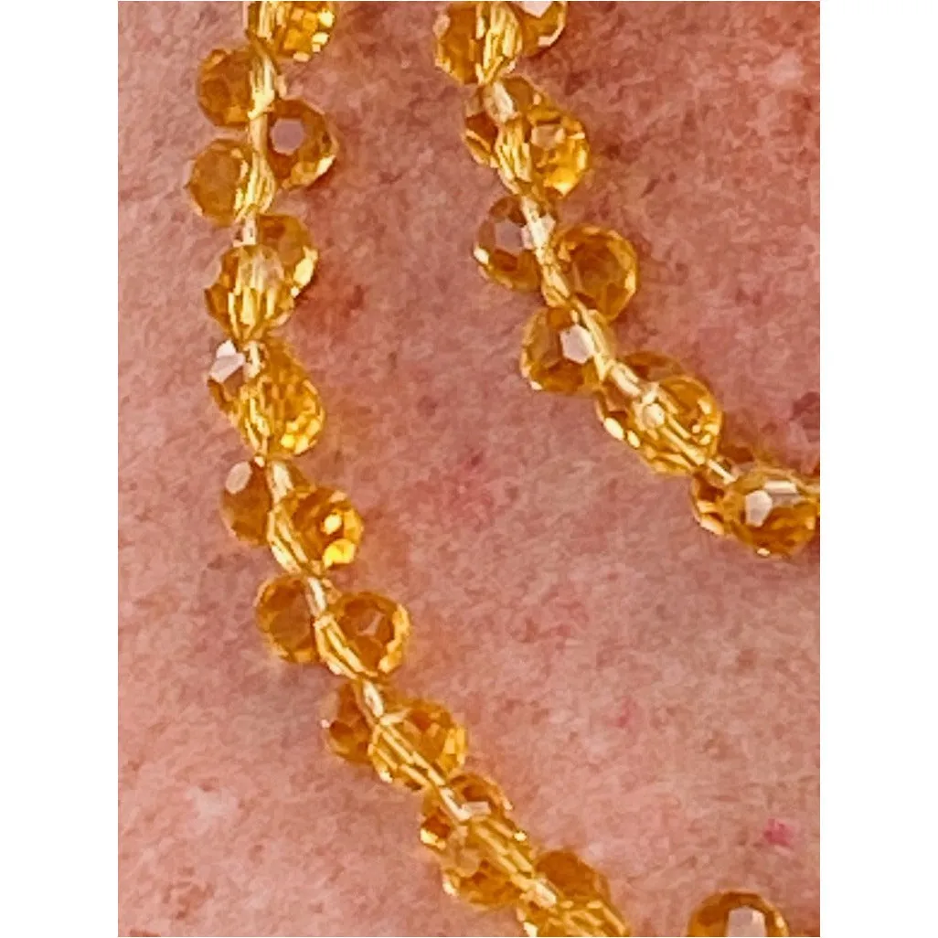 Vintage Yellow Amber Crystals Necklace 46" Extra Sparkly Downton Abbey Era