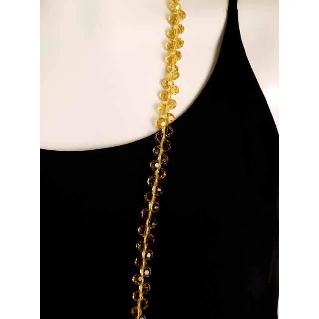 Vintage Yellow Amber Crystals Necklace 46" Extra Sparkly Downton Abbey Era