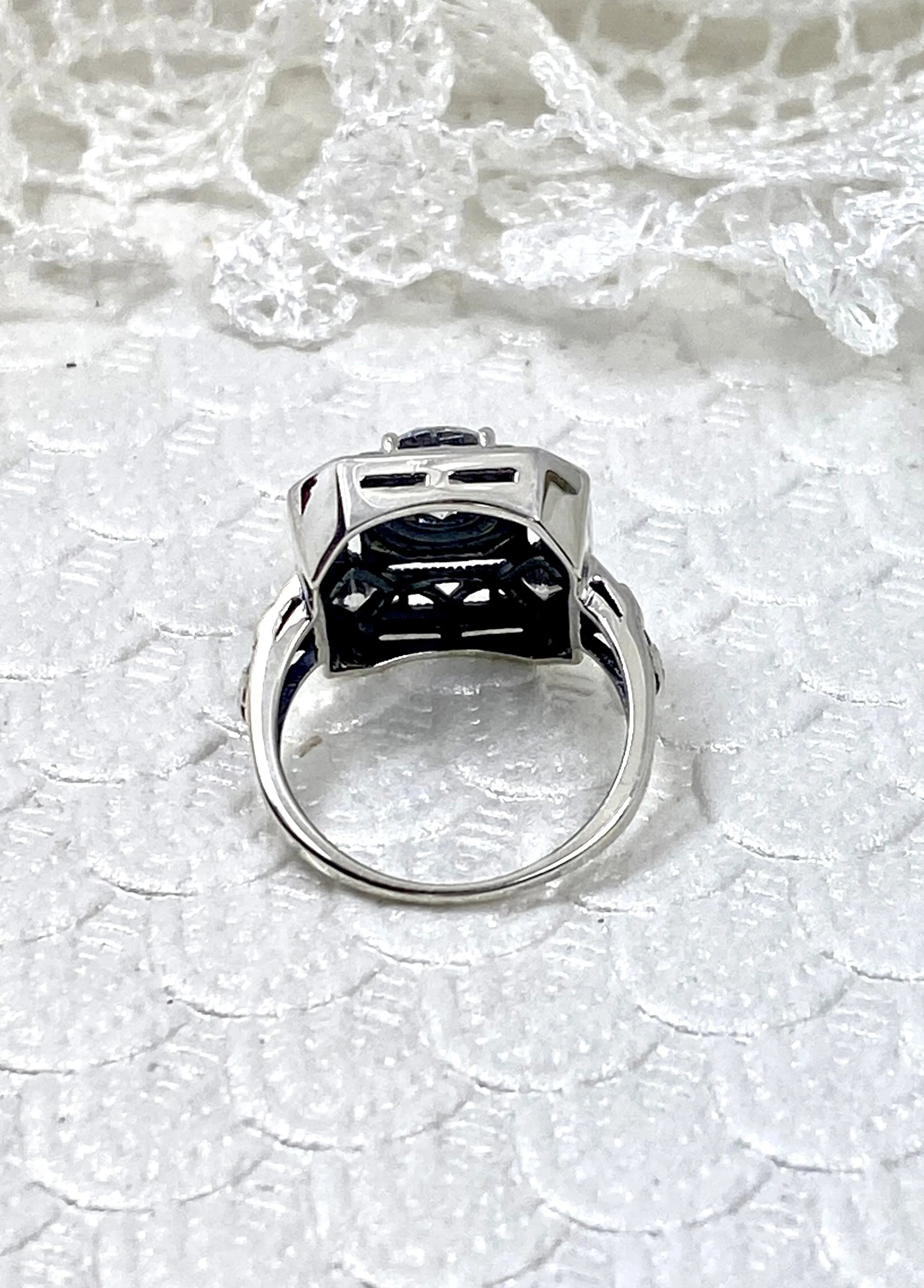 White CZ Art Deco Ring, Size 7.5, Faux Diamond 1930's Revival Jewelry #D68 - Ready to Ship