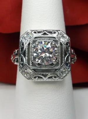 White CZ Art Deco Ring, Size 7.5, Faux Diamond 1930's Revival Jewelry #D68 - Ready to Ship