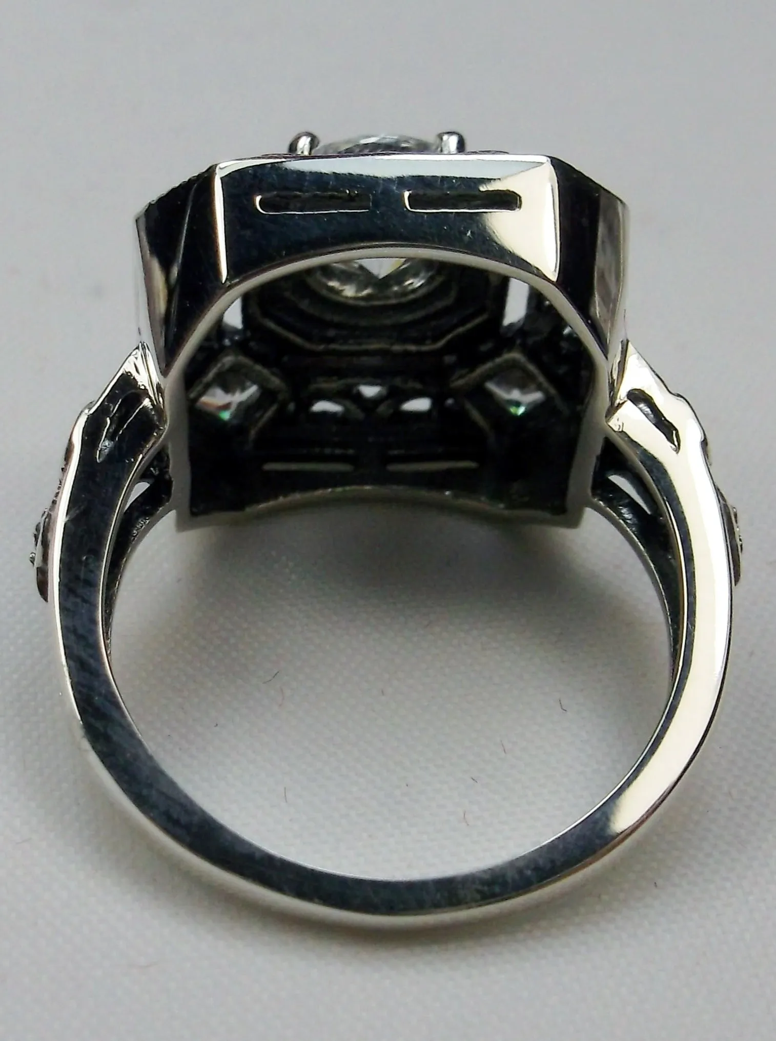 White CZ Art Deco Ring, Size 8.5, Faux Diamond 1930's Revival Jewelry #D68 - Ready to Ship