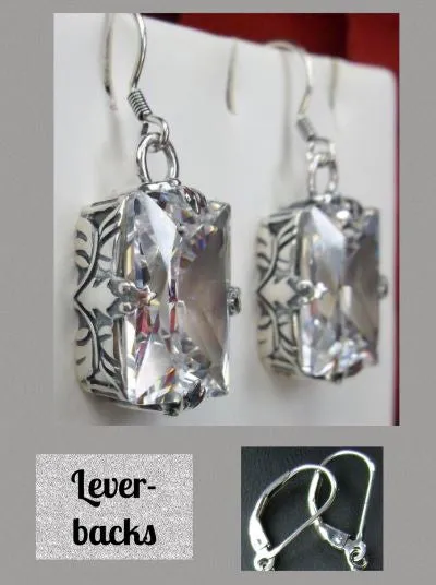 White CZ Earrings, GL Earrings, Art Deco Sterling Silver Filigree, Vintage Jewelry #E15.
