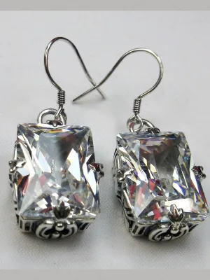 White CZ Earrings, GL Earrings, Art Deco Sterling Silver Filigree, Vintage Jewelry #E15.