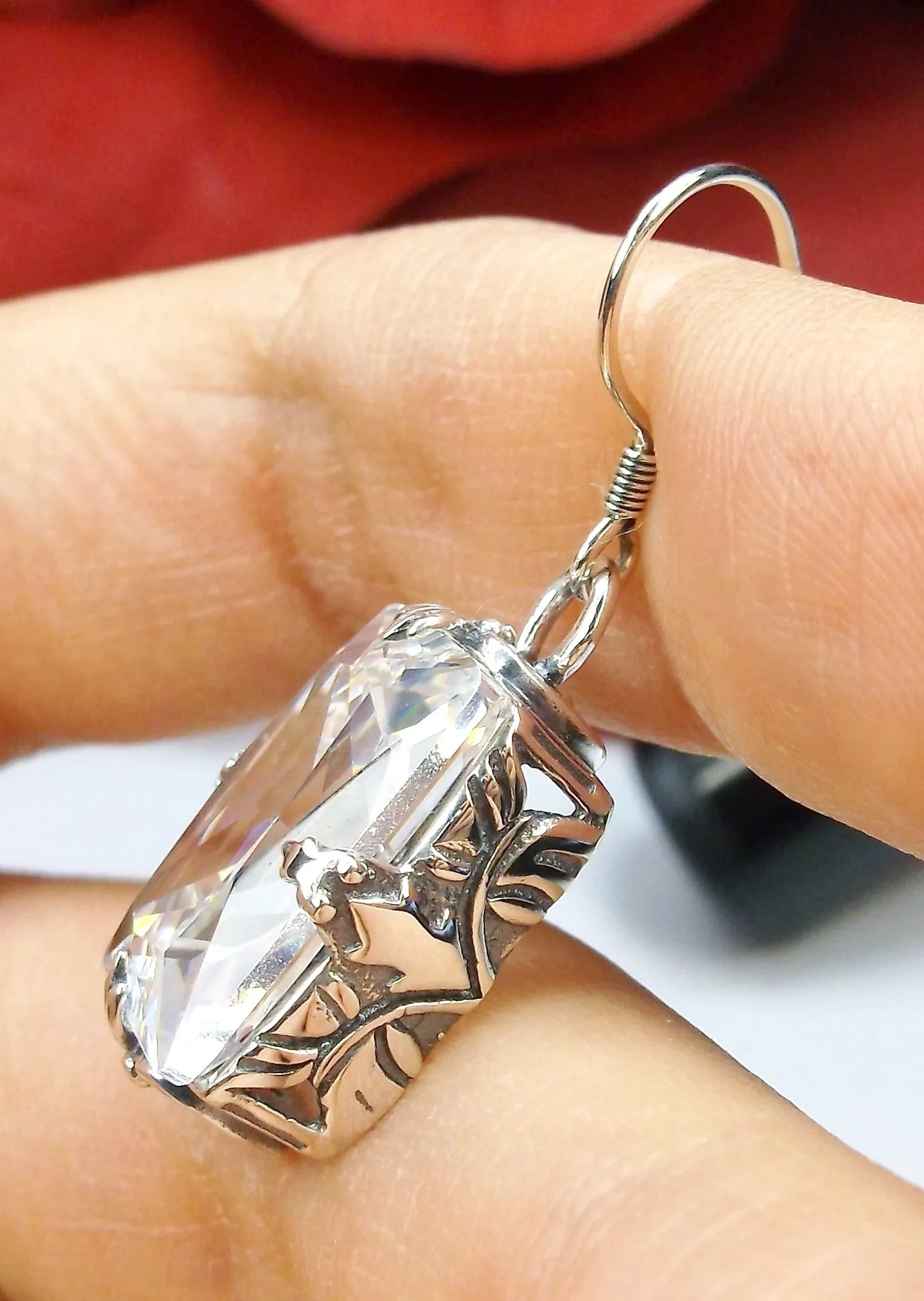 White CZ Earrings, GL Earrings, Art Deco Sterling Silver Filigree, Vintage Jewelry #E15.