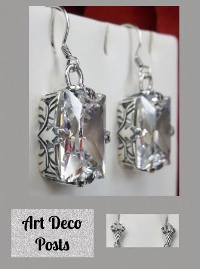 White CZ Earrings, GL Earrings, Art Deco Sterling Silver Filigree, Vintage Jewelry #E15.