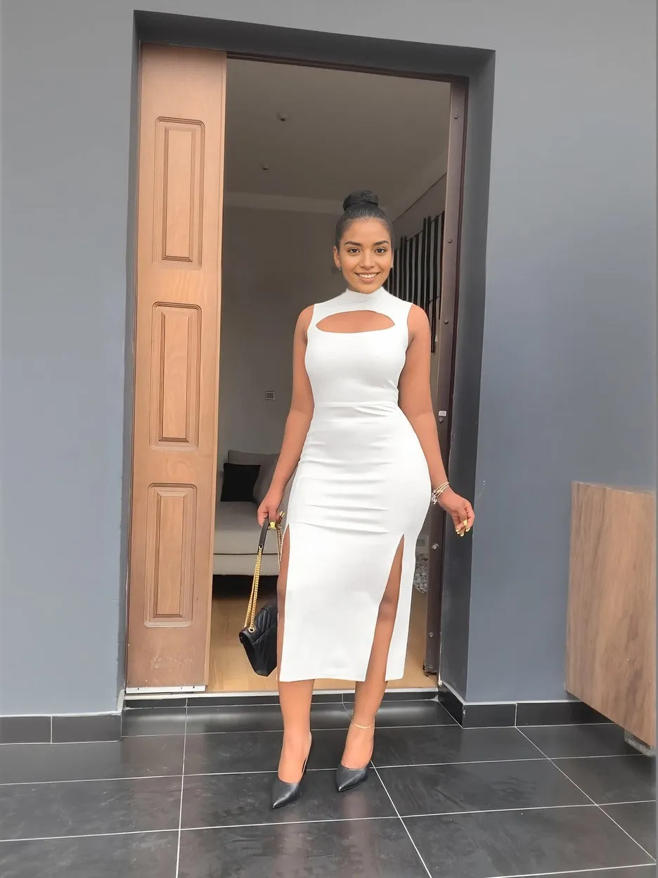 White  Double Slitted  Dress