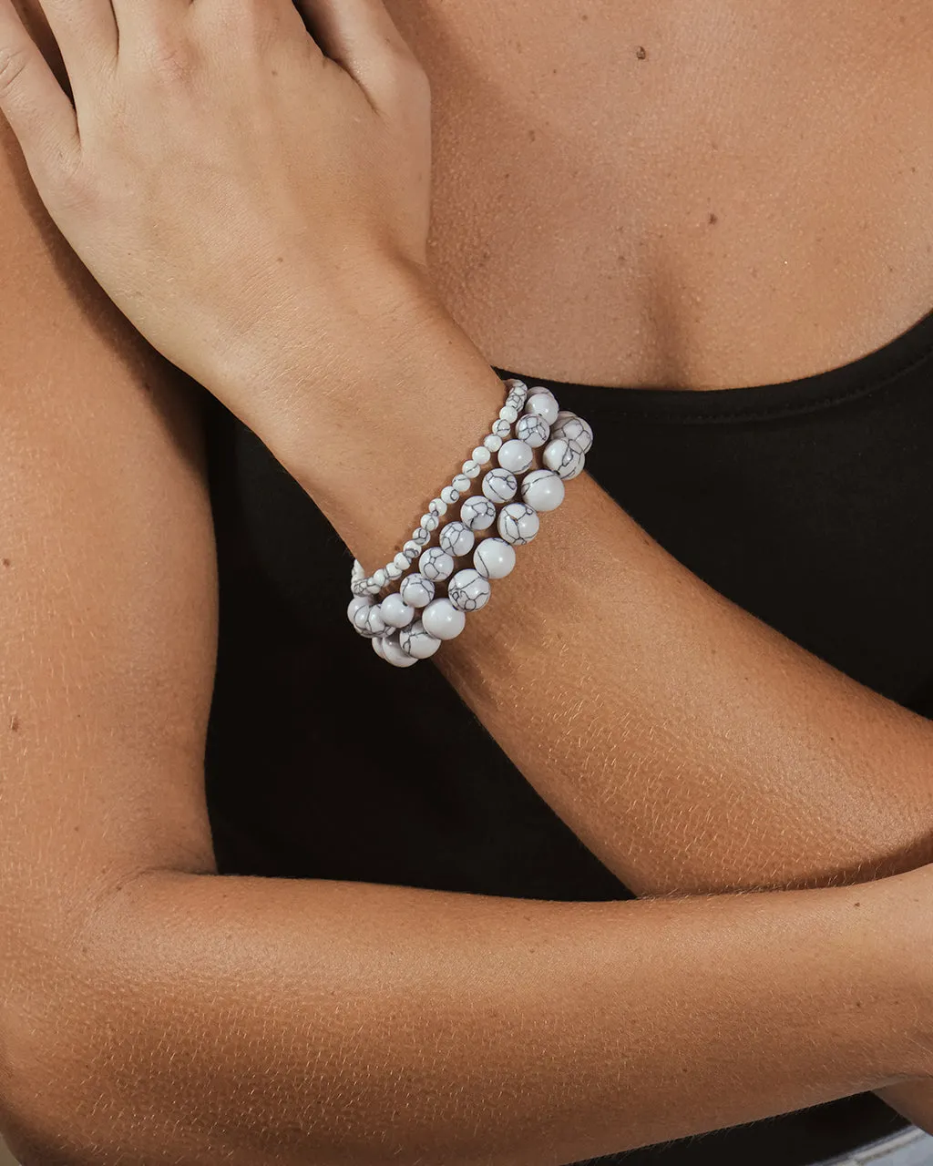 White Howlite Stretch Bracelet Set of 3