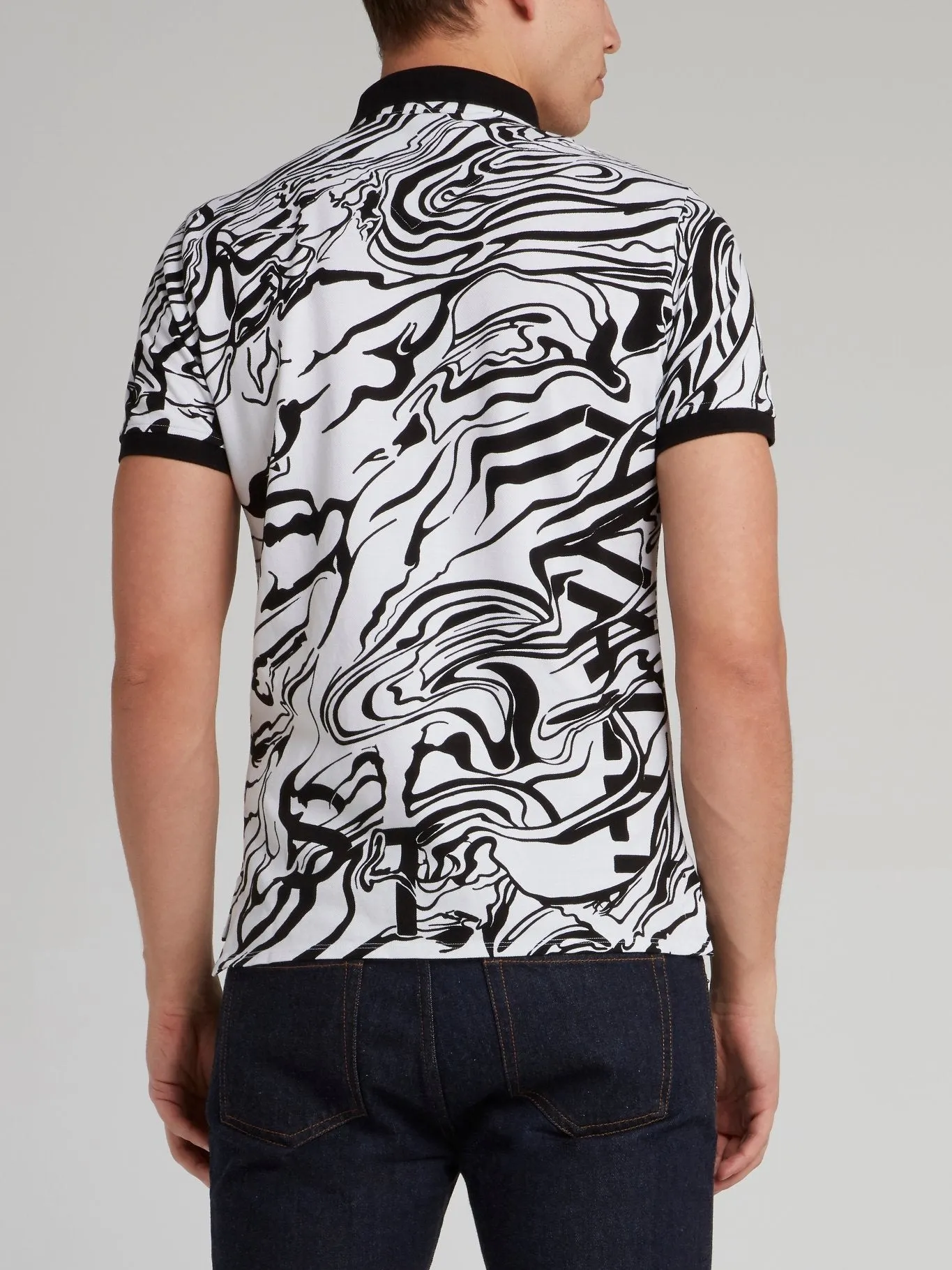White Marble Print Polo Shirt