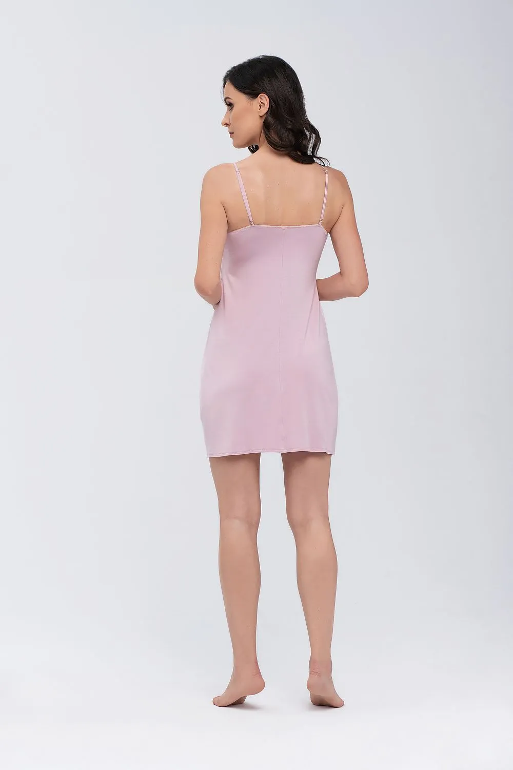 Women’s Nightwear – Viscose Sleepwear Soft Pink Lace Trim Chemise