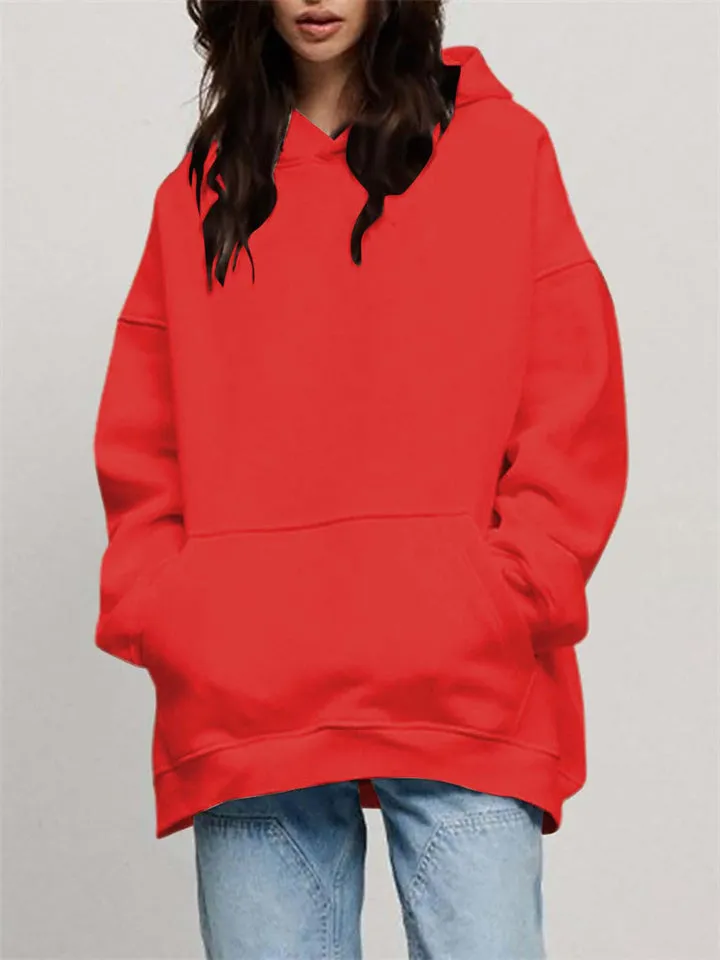 Women's Solid Fleece-lined Thickened Oversized Hoodies