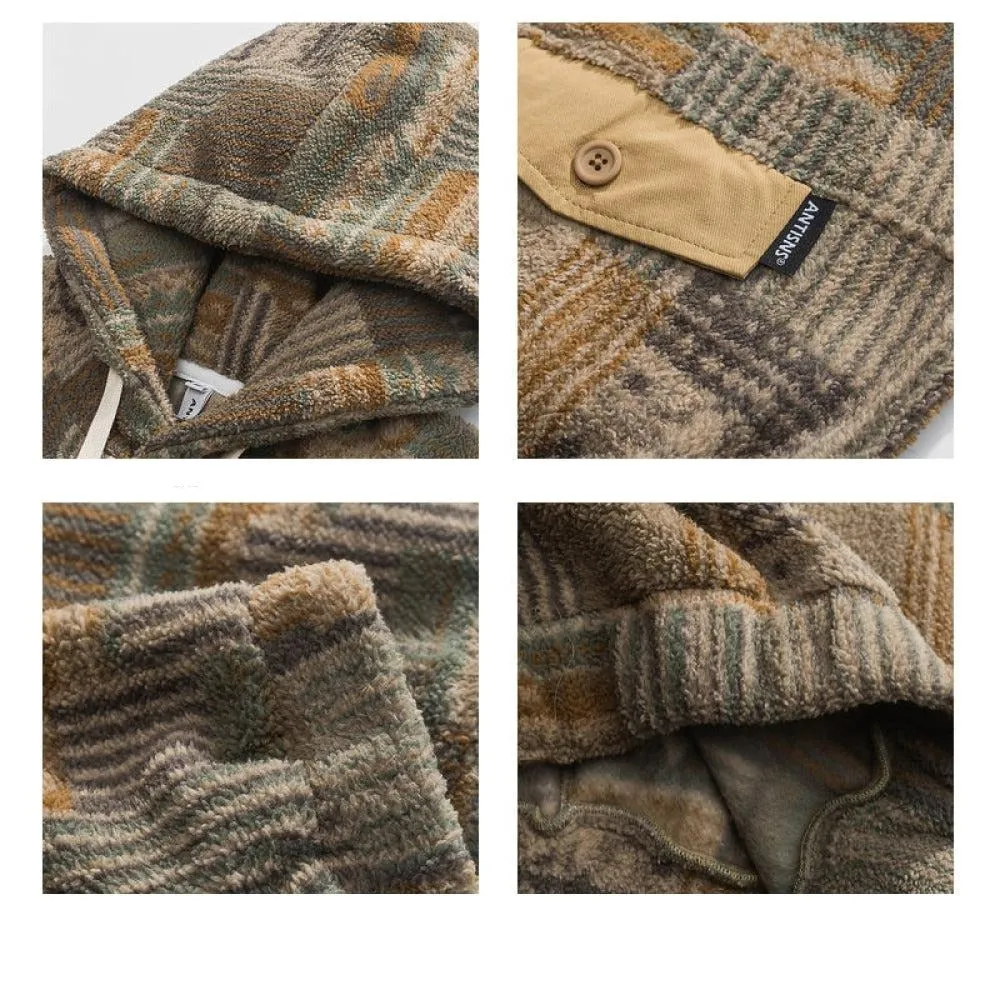 Wool Velvet Contrasting Hooded Sweatshirt