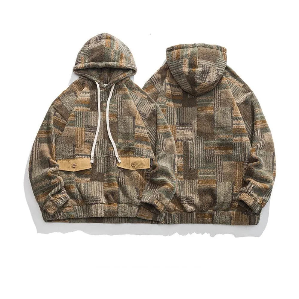 Wool Velvet Contrasting Hooded Sweatshirt