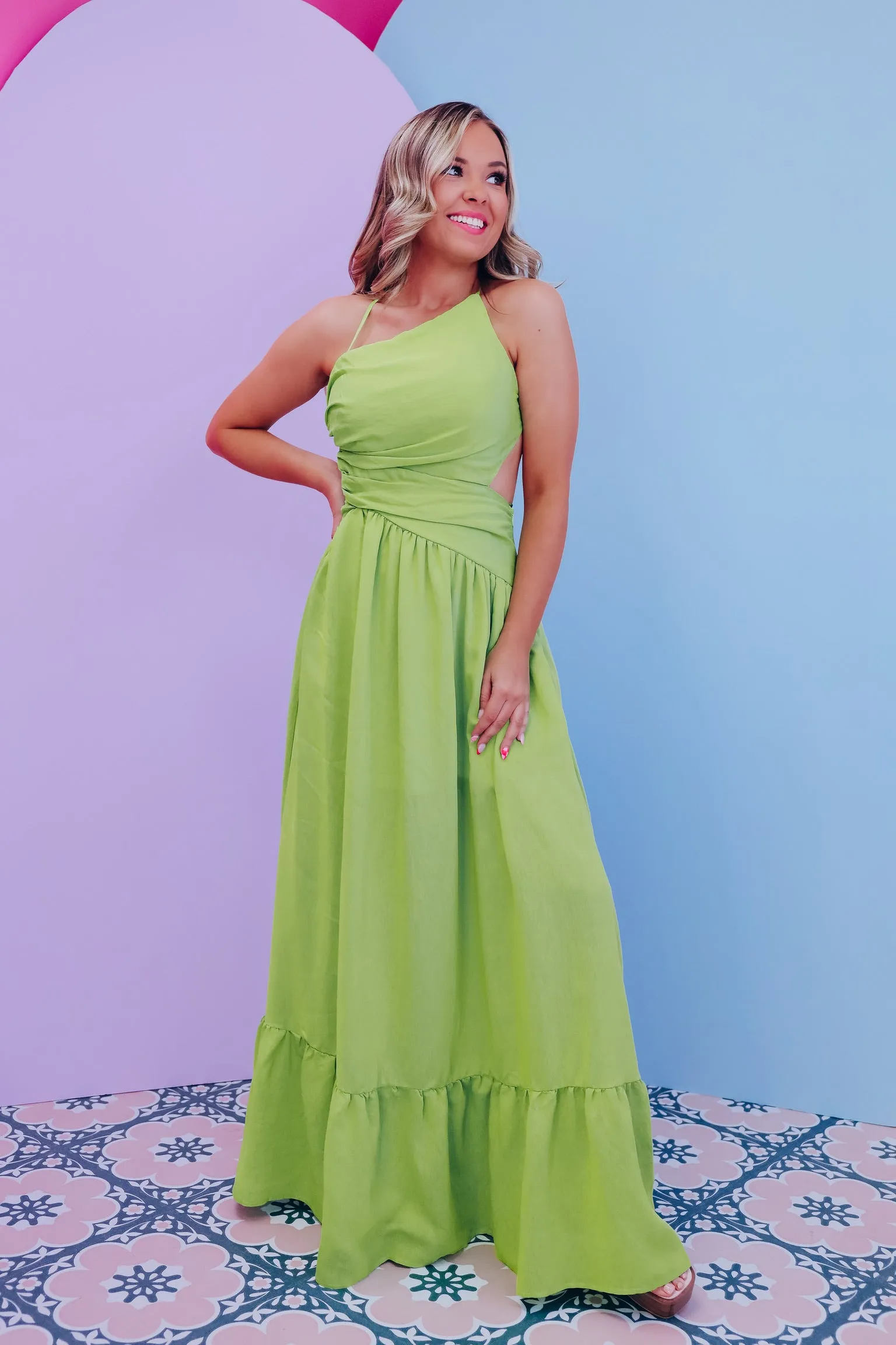 Wrapped In Style Tie Back Maxi Dress - Lime