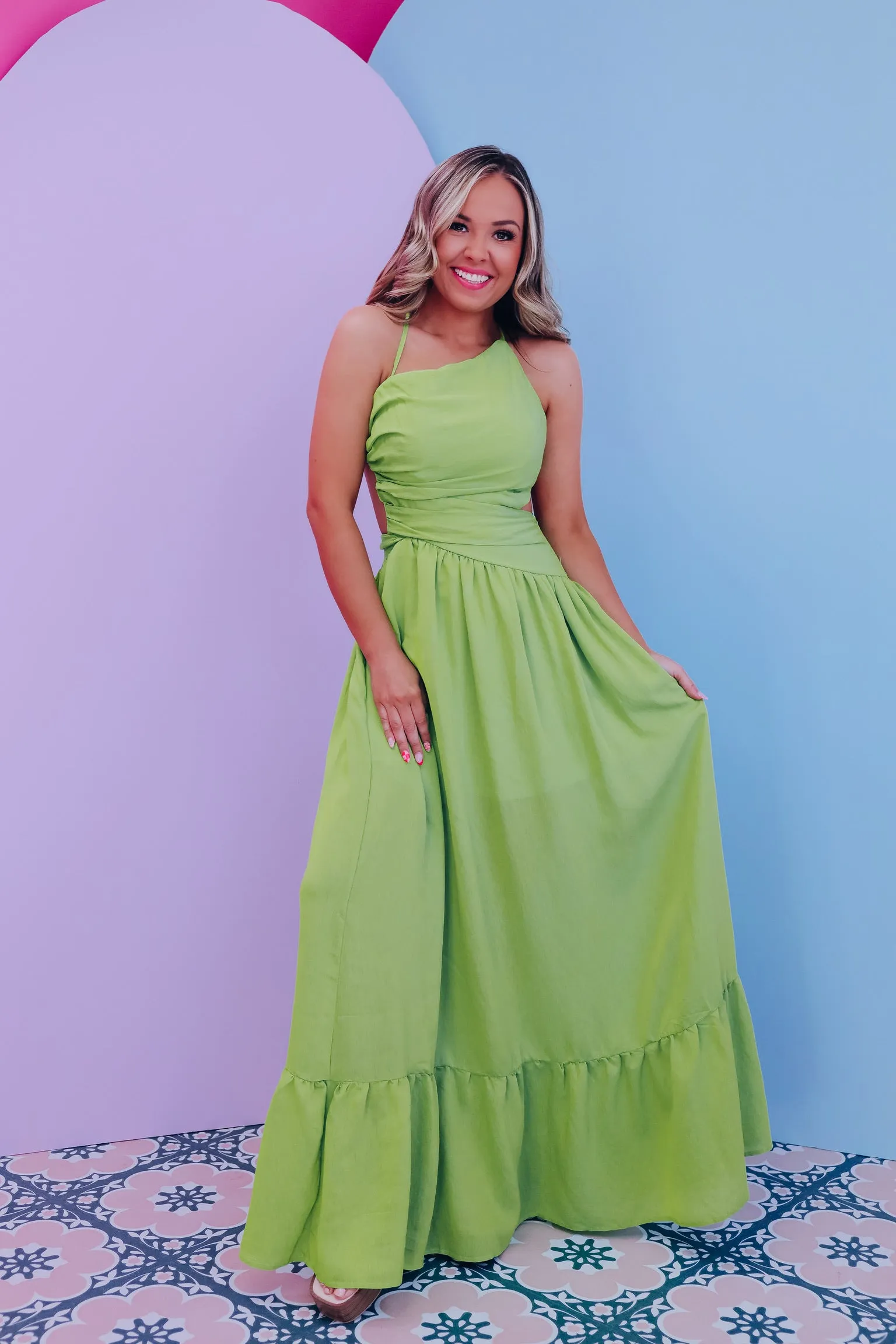 Wrapped In Style Tie Back Maxi Dress - Lime