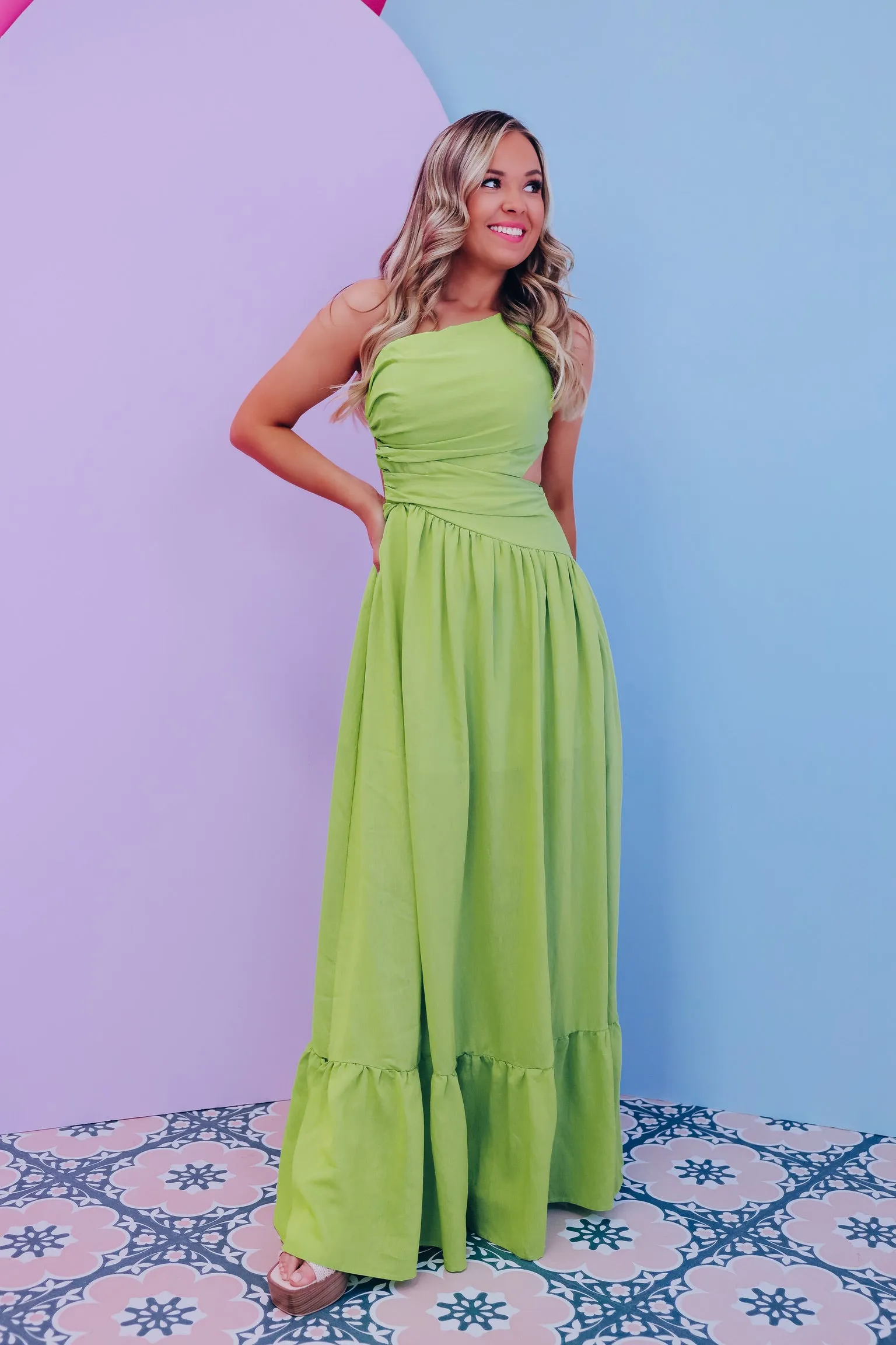 Wrapped In Style Tie Back Maxi Dress - Lime