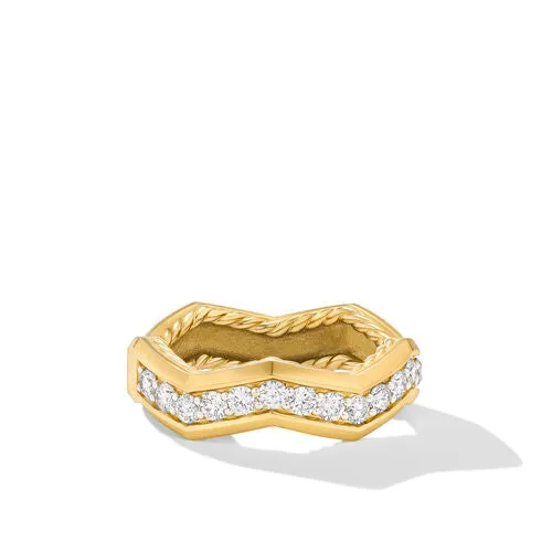 Zig Zag Stax Ring in 18K Yellow Gold with Diamonds, Size 6